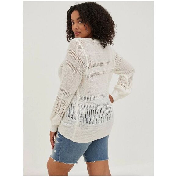 TORRID Pointelle Pullover Balloon Sleeve Sweater Ivory White Loose Knit Size 1X - Picture 2 of 11